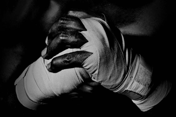 Boxers hands wrapped in tape